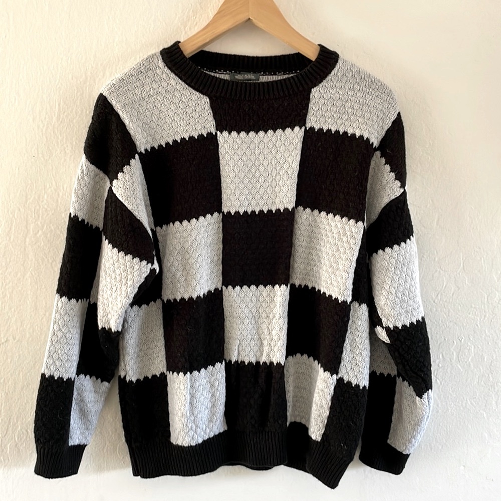 Wild Fable, B & W, checkered, ultra soft double layer sweater, size S